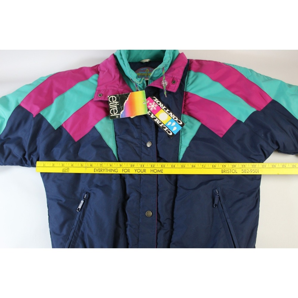 Vtg etirel Pink Blue Ski Snowboard Jacket Women's Size 8 asymmetric 80s/90s NWT - Picture 5 of 8